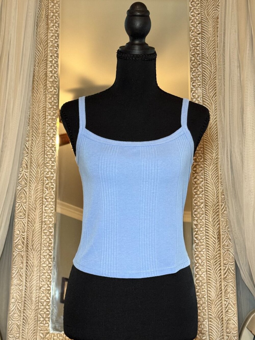 PINK Victoria’s Secret Blue Ribbed Cropped Cami Tank Top S
